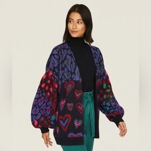 Farm Rio Ikat Dyed Hearts Cardigan Size XS